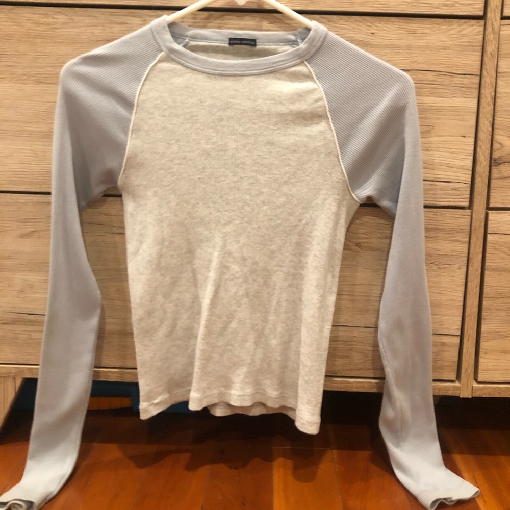 blue and white long sleeve